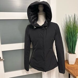 ADD Black Hooded Down Jacket SZ 2 Lightweight Ski Winter 785 Filling Power EUC